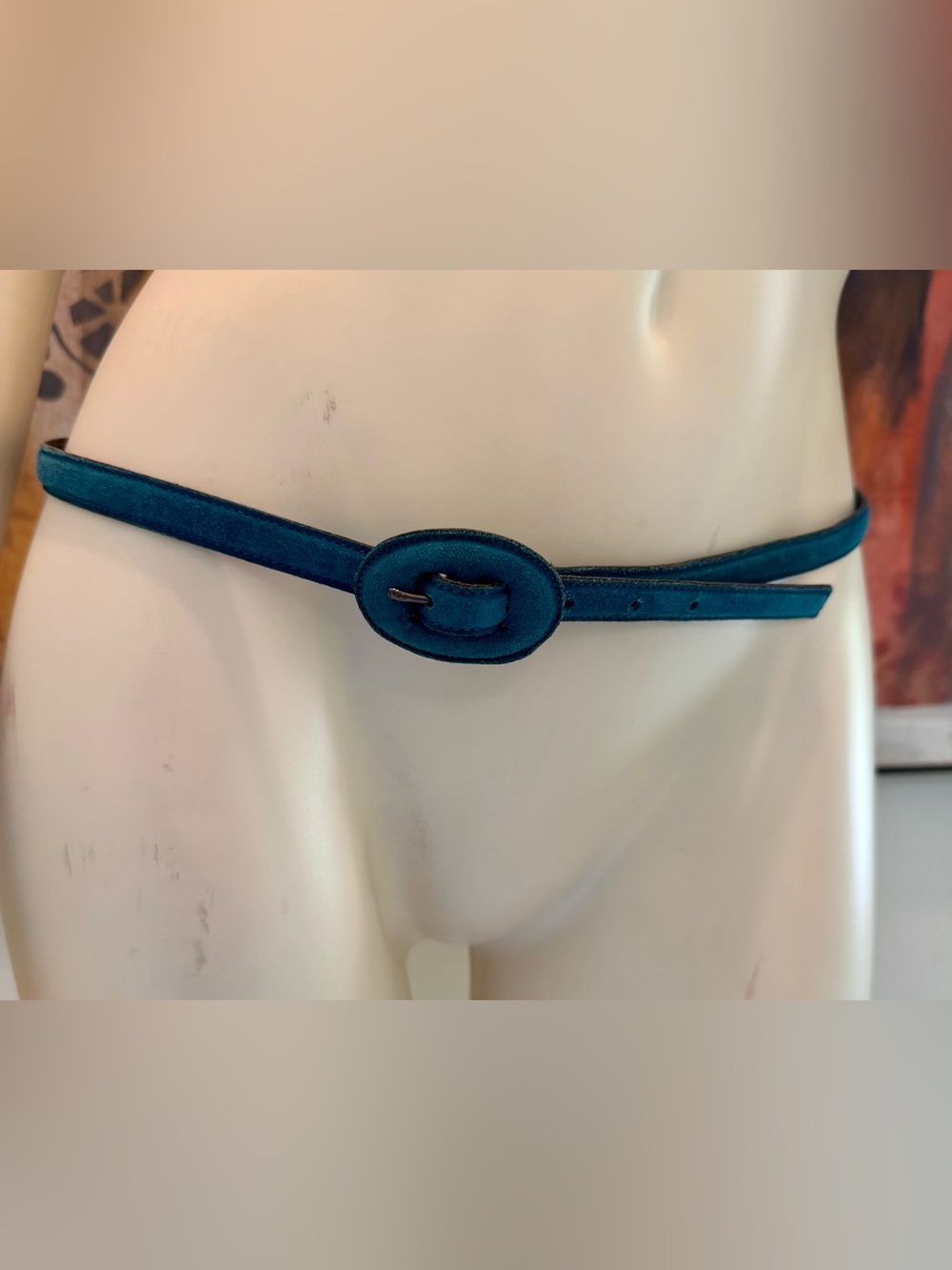 Yves Saint Laurent vintage 1950s teal suede skinny 1/2” belt vgc